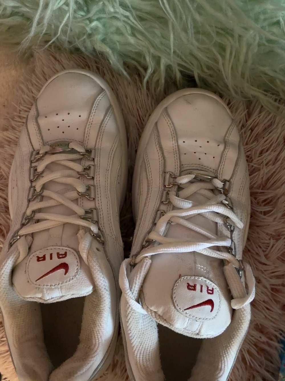 Nike White Sneakers with Red Swoosh